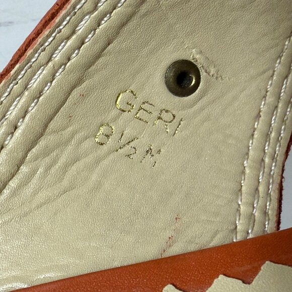 Nicole Rust Orange Sandals Sz 8.5 Leather High Heel Open Toe Cutouts Brass Studs - Picture 9 of 15